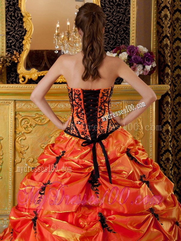 Orange Ball Gown Strapless Embroidery Pick-ups Quinceanera Dress