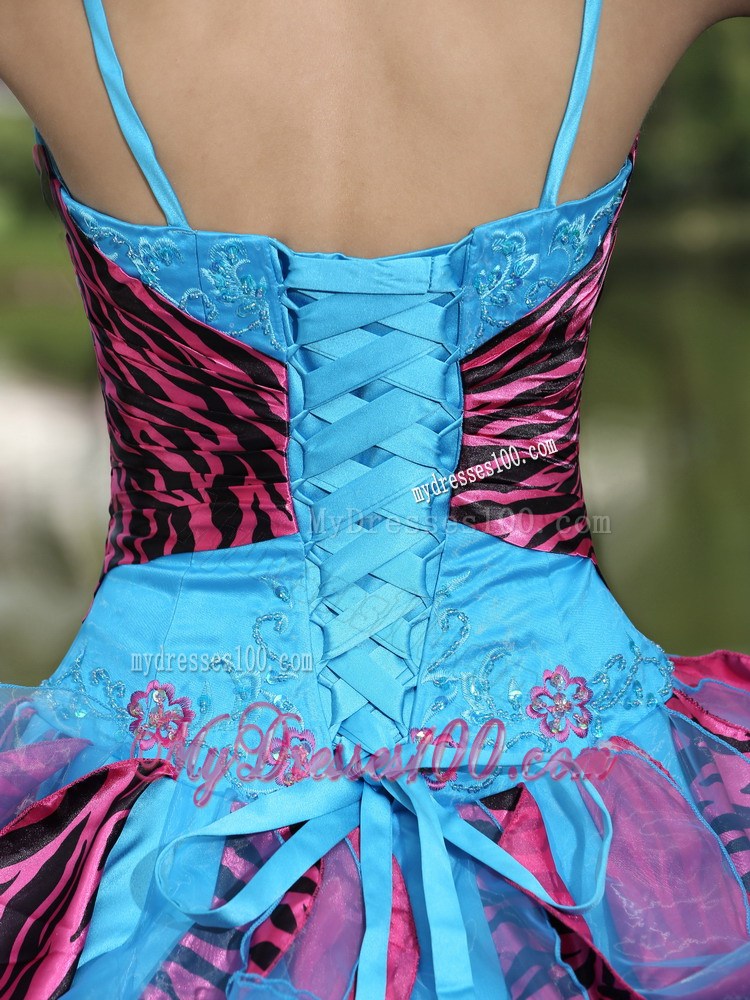 Organza Straps Beading and Ruffles 2013 Colorful Quinceanera Dress