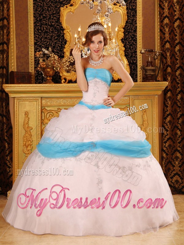 Ball Gown Strapless Dress for Sweet 15 with Pick-ups and Appliques