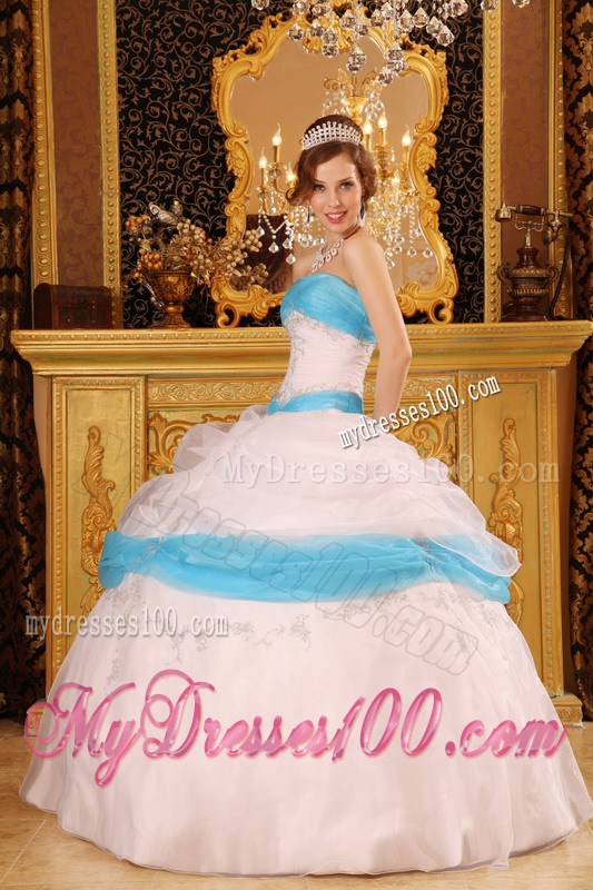 Ball Gown Strapless Dress for Sweet 15 with Pick-ups and Appliques