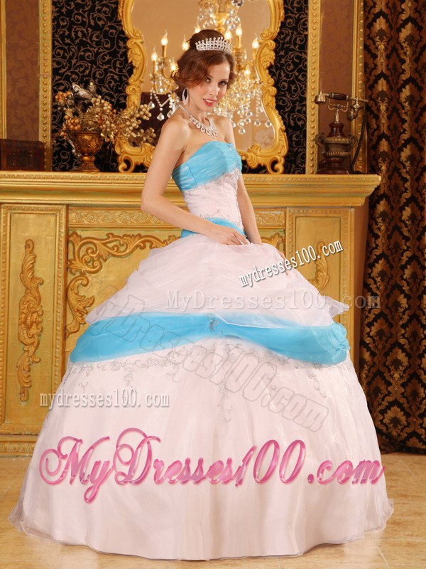 Ball Gown Strapless Dress for Sweet 15 with Pick-ups and Appliques