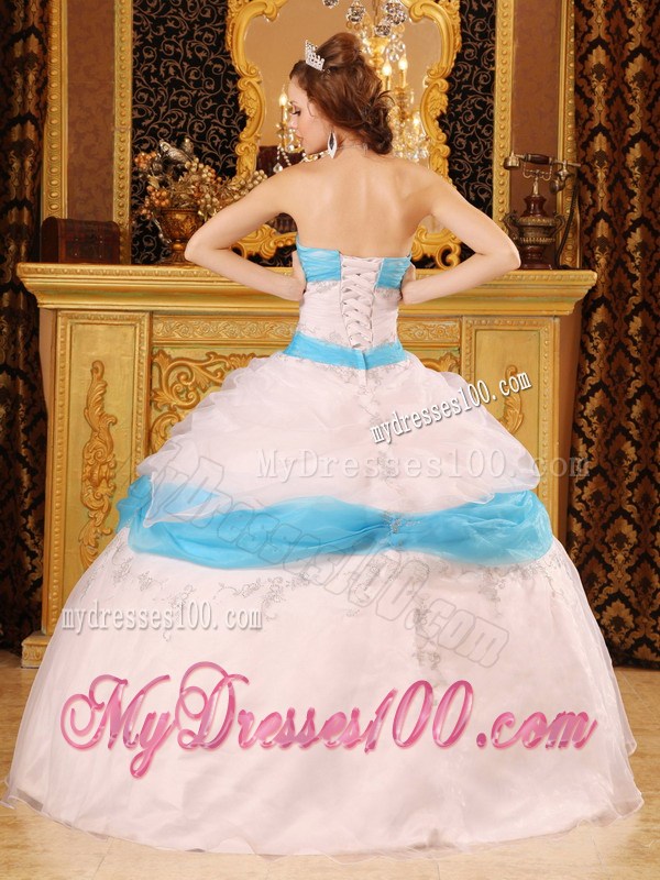 Ball Gown Strapless Dress for Sweet 15 with Pick-ups and Appliques