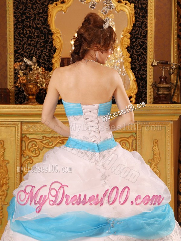 Ball Gown Strapless Dress for Sweet 15 with Pick-ups and Appliques
