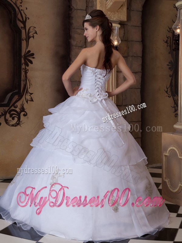 Ball Gown Strapless Floor-length Appliqued White Quinceanera Dress