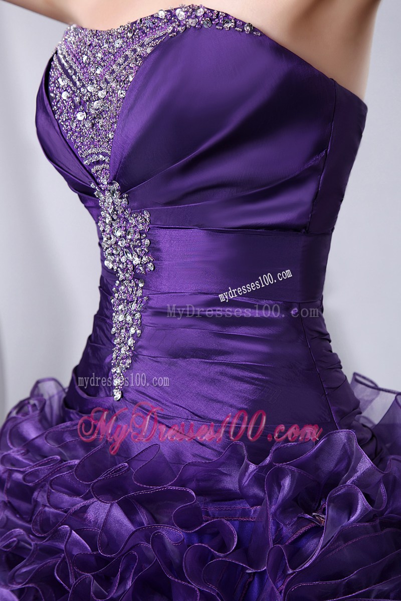 Purple A-Line Strapless Beading and Hand Flowers Quinceanera Dress