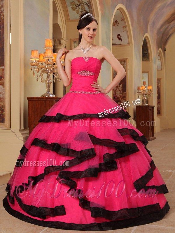Red Ball Gown Strapless Quinceanera Dress Appliques and Beading