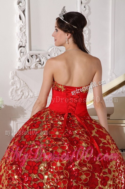 Red Ball Gown Strapless Beading and Embroidery Quinceanera Dress
