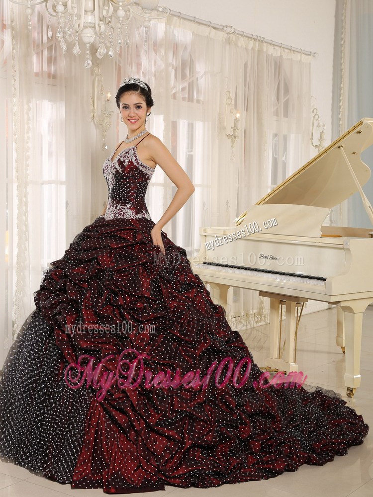 Special Fabric Pick-ups Spagetti Straps Quinceanera Dress with Appliques