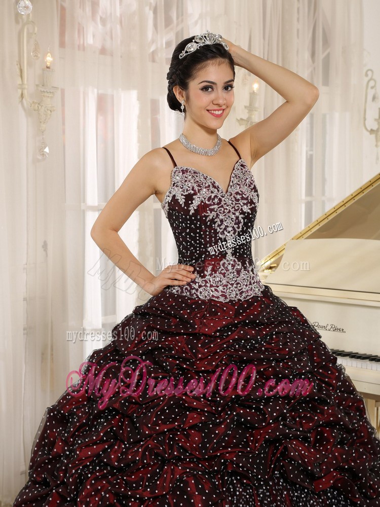 Special Fabric Pick-ups Spagetti Straps Quinceanera Dress with Appliques