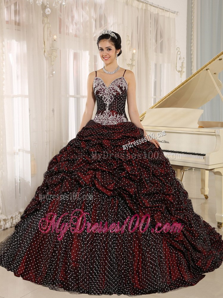 Special Fabric Pick-ups Spagetti Straps Quinceanera Dress with Appliques