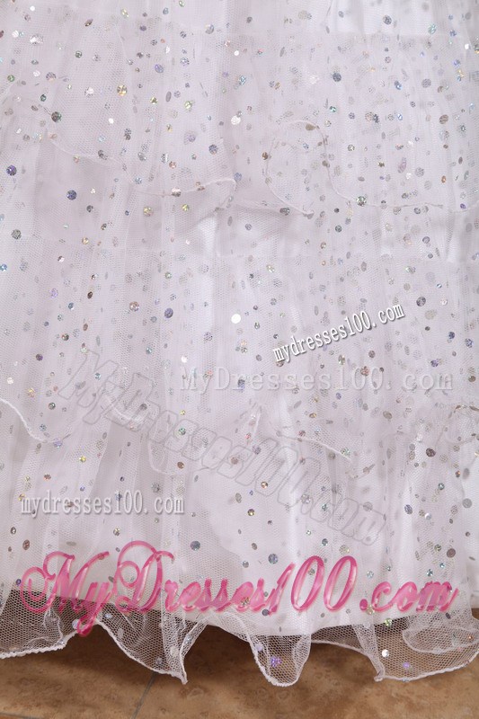 White Ball Gown Strapless Beading and Layered Organza Quinceanera Dress