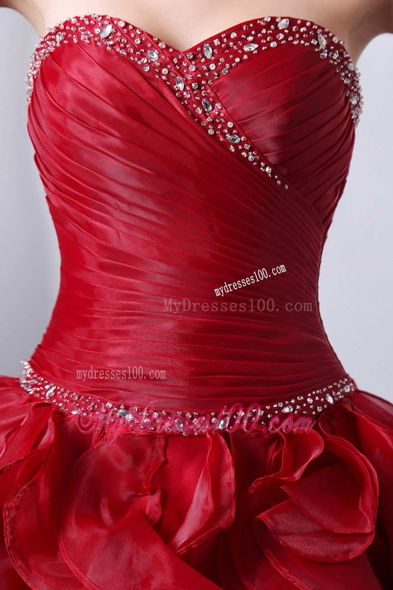 Wine Red A-Line Sweetheart Beading and Organza Layers Quinceanera Dress