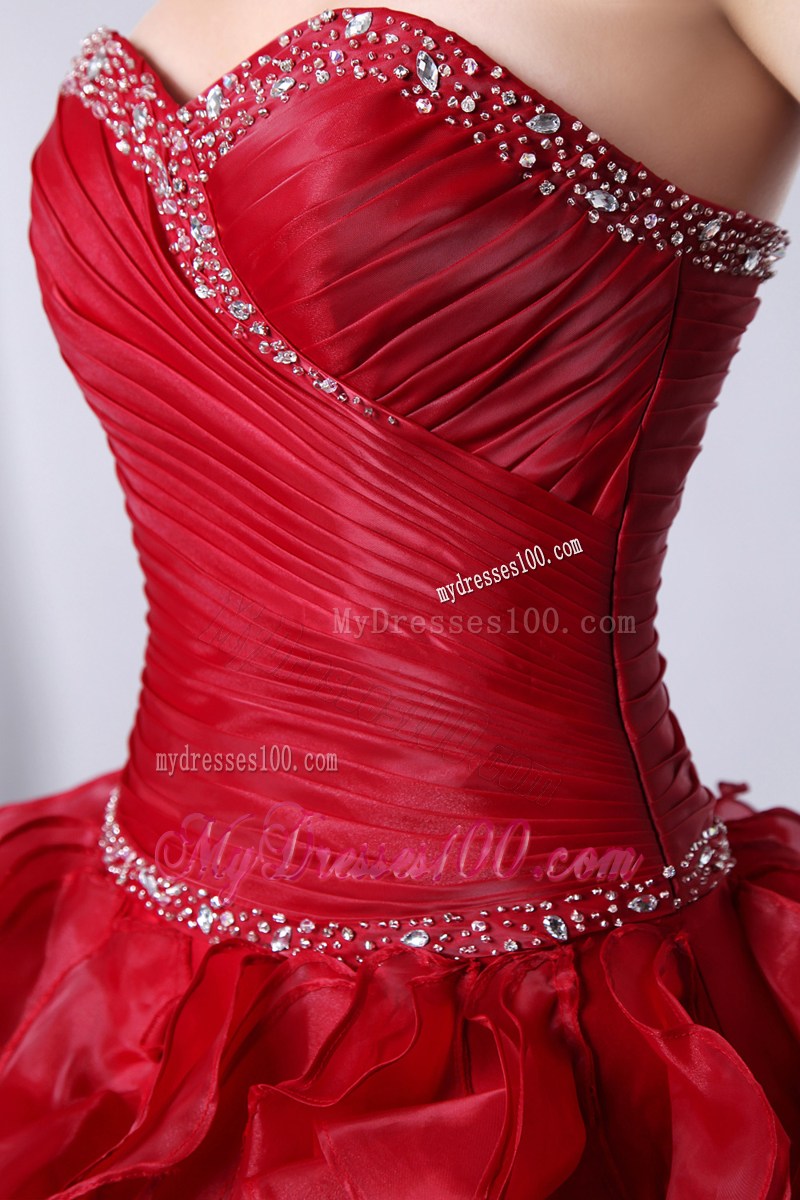 Wine Red A-Line Sweetheart Beading and Organza Layers Quinceanera Dress