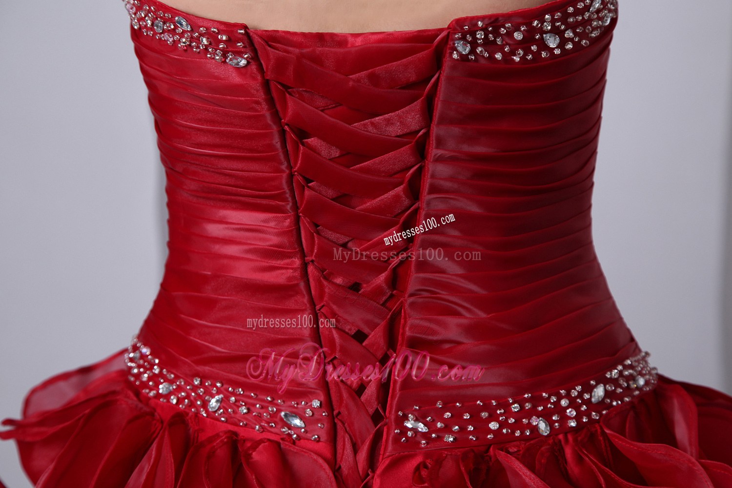 Wine Red A-Line Sweetheart Beading and Organza Layers Quinceanera Dress