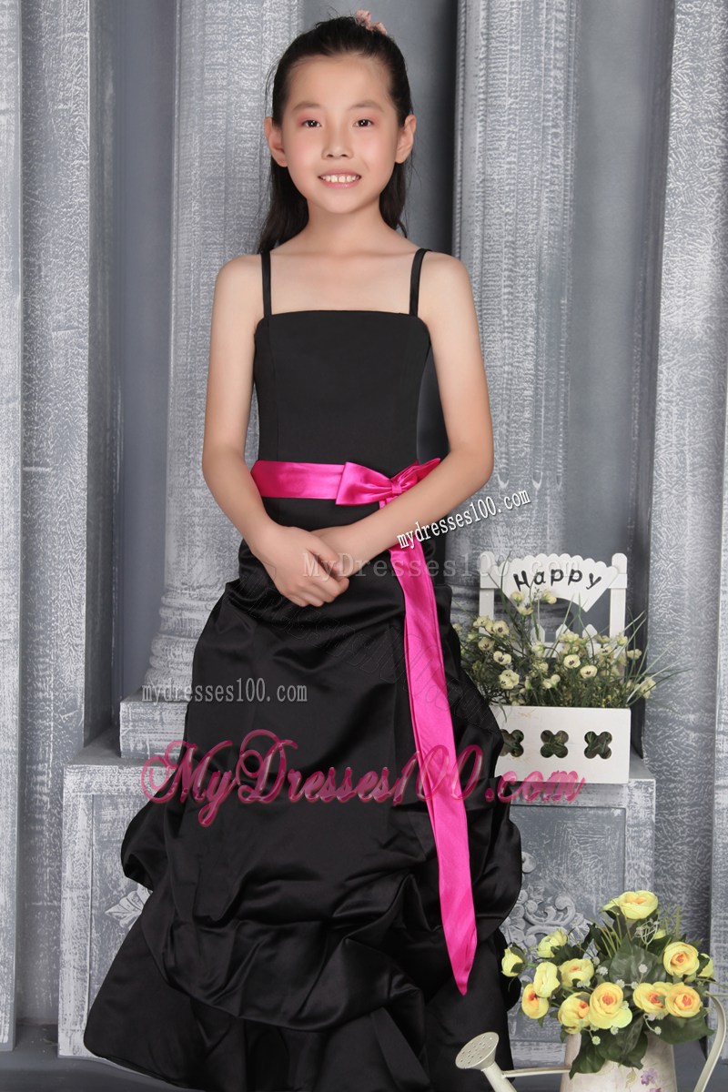 Black Princess Straps Floor-length Belt Flower Girl Dress