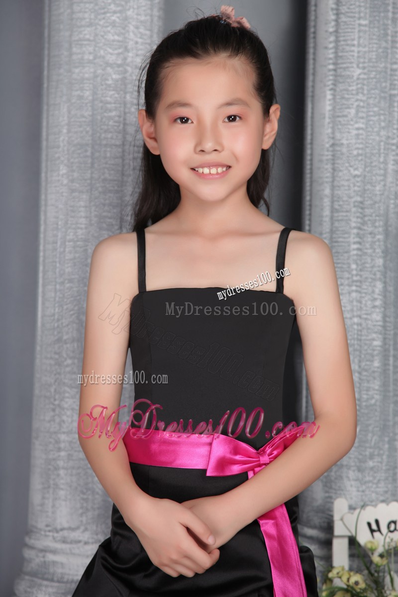 Black Princess Straps Floor-length Belt Flower Girl Dress