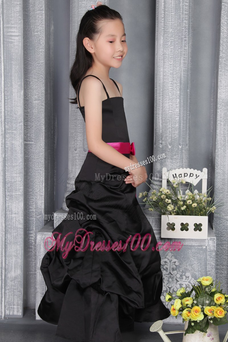 Black Princess Straps Floor-length Belt Flower Girl Dress