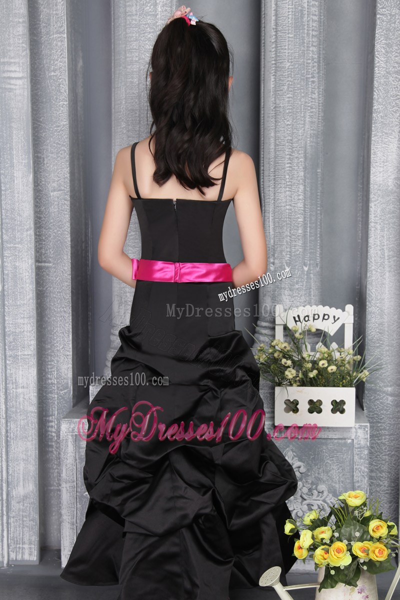 Black Princess Straps Floor-length Belt Flower Girl Dress