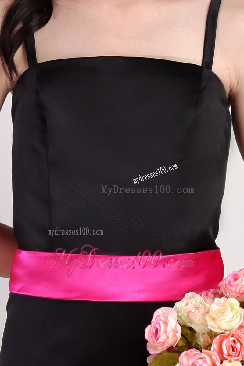 Black Sash Straps Ankle-length Flower Girl Dress