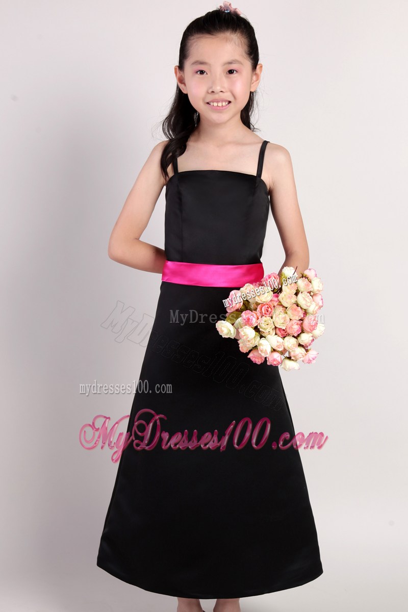 Black Sash Straps Ankle-length Flower Girl Dress