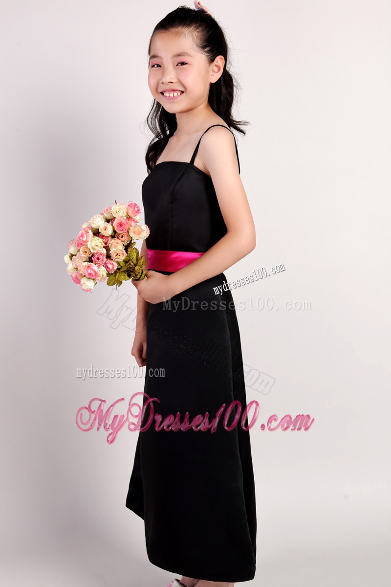 Black Sash Straps Ankle-length Flower Girl Dress