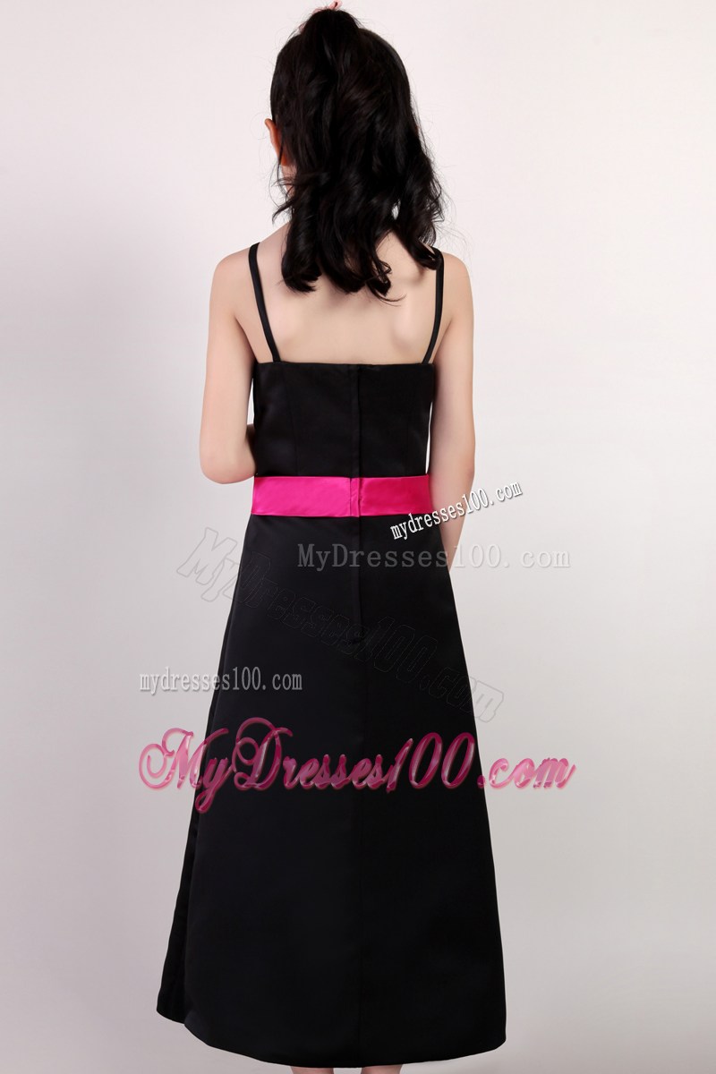 Black Sash Straps Ankle-length Flower Girl Dress