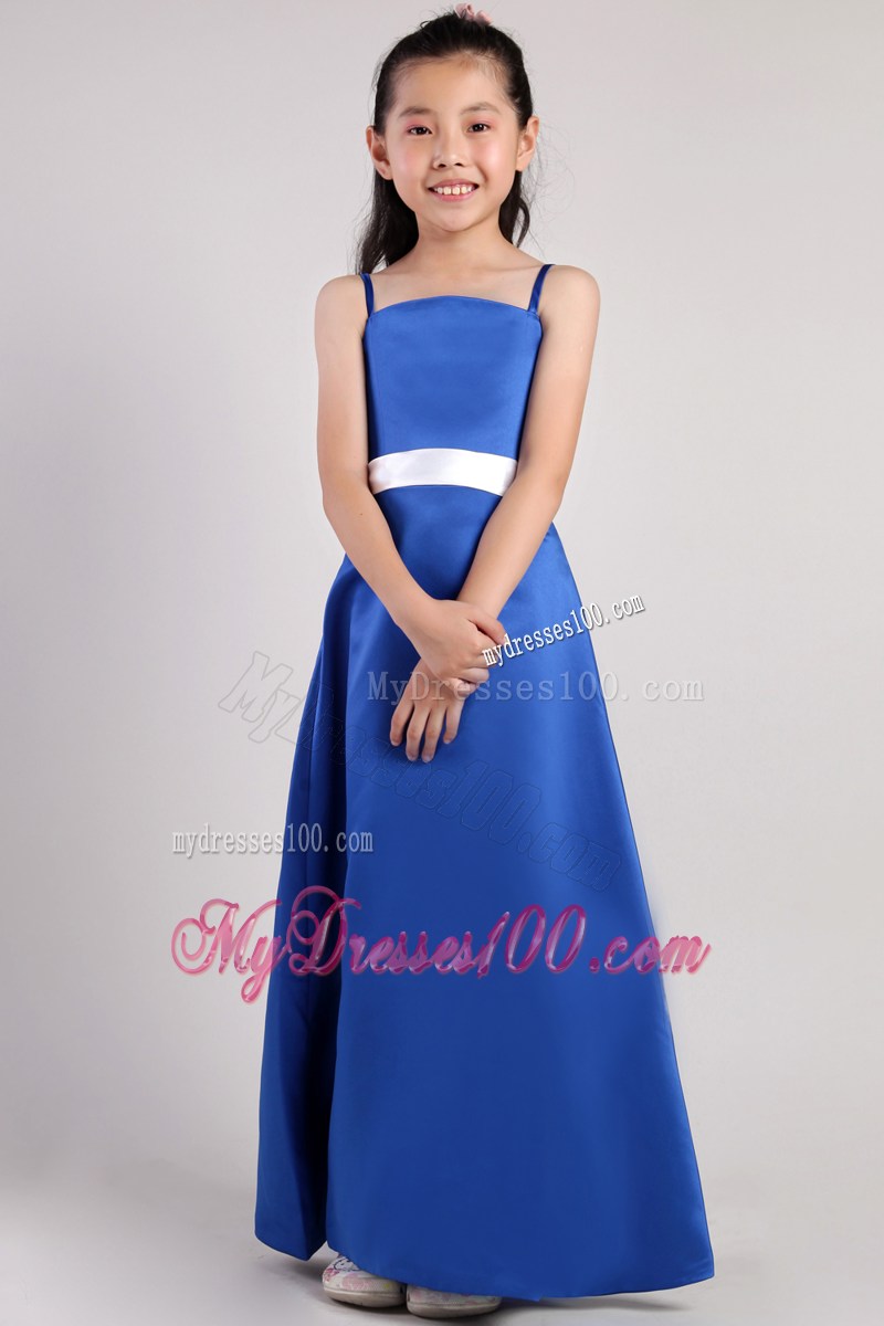 Blue Straps Ankle-length Belt Little Girl Dress