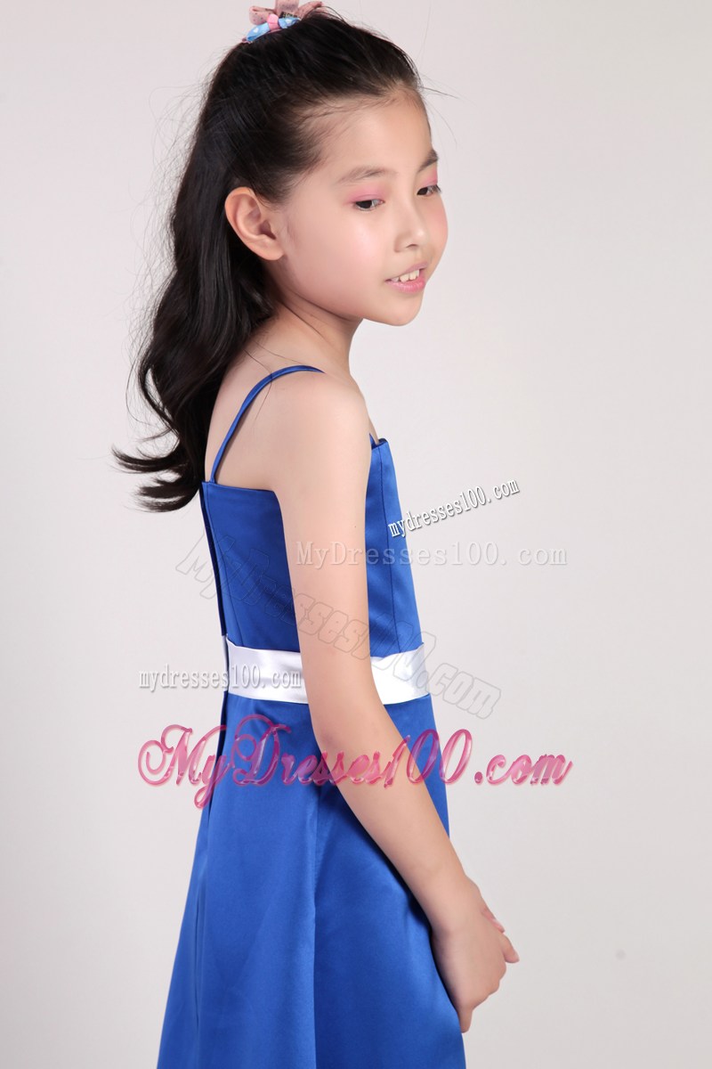 Blue Straps Ankle-length Belt Little Girl Dress