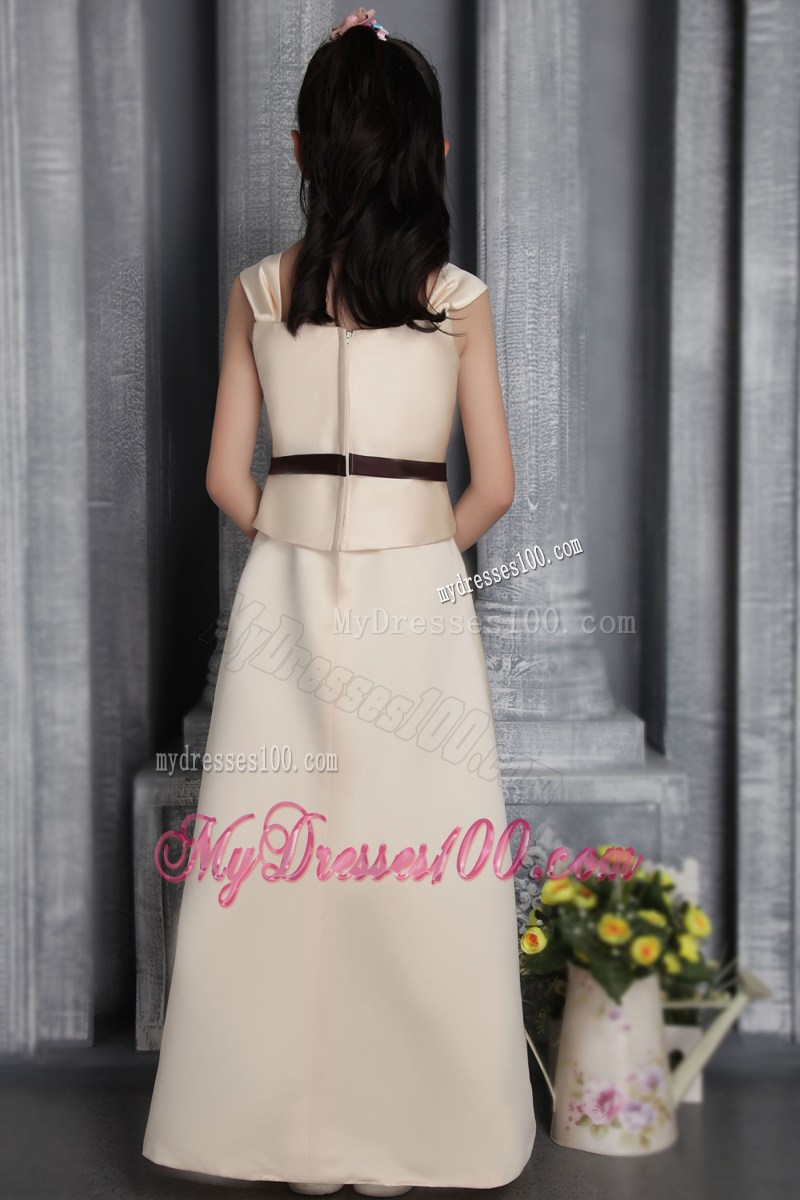 Champagne Column Square Floor-length Appliques Flower Girl Dress