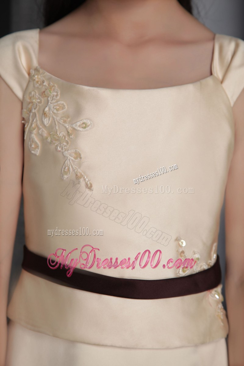 Champagne Column Square Floor-length Appliques Flower Girl Dress