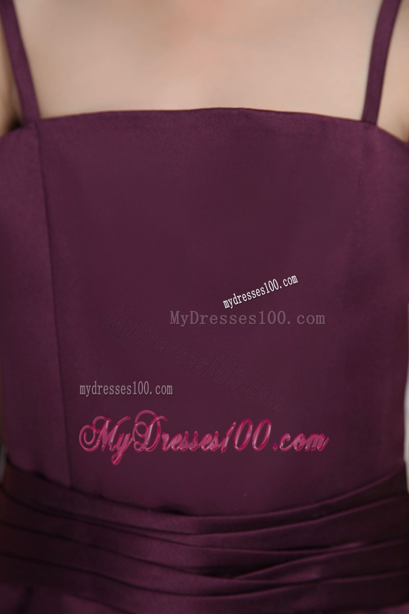 Dark Purple Straps Brush Train Belt Flower Girl Dress