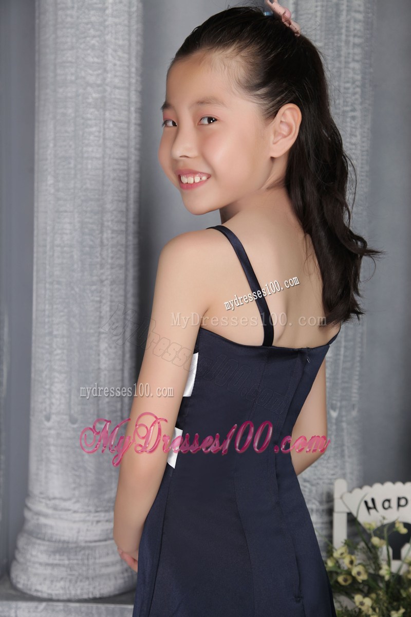 Navy Blue Column Straps floor-length Flower Girl Dress
