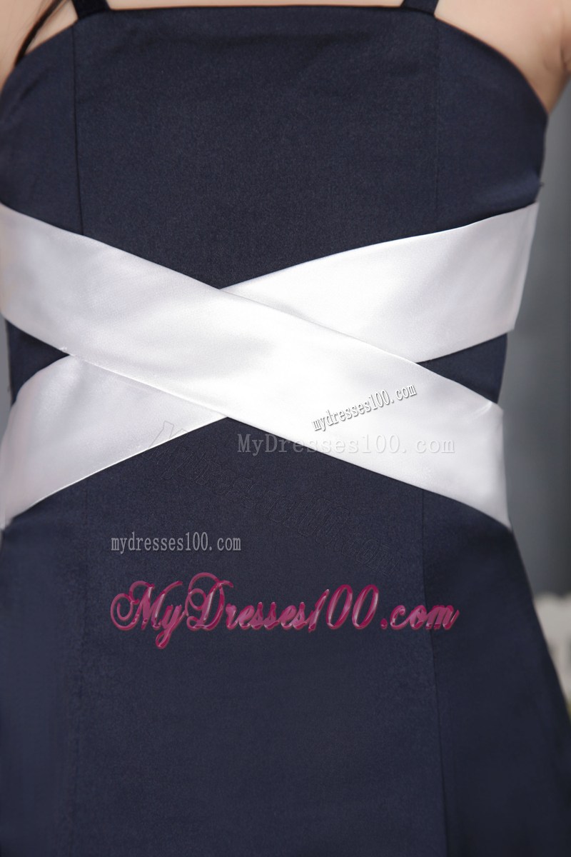 Navy Blue Column Straps floor-length Flower Girl Dress
