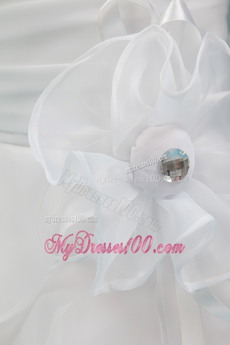 White Halter Floor-length Ruche Flower Girl Dress