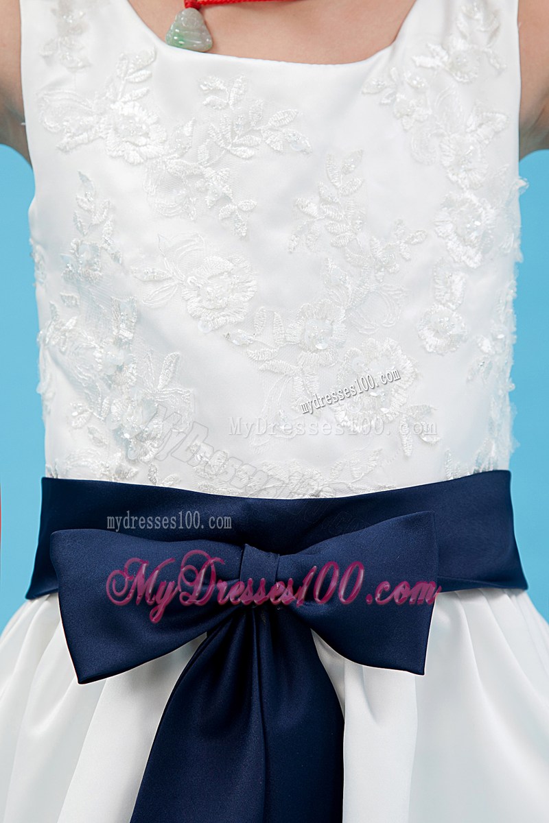White Scoop Ankle-length Embroidery Flower Girl Dress