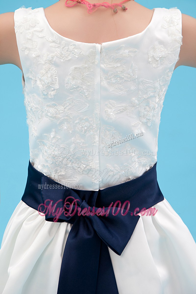 White Scoop Ankle-length Embroidery Flower Girl Dress