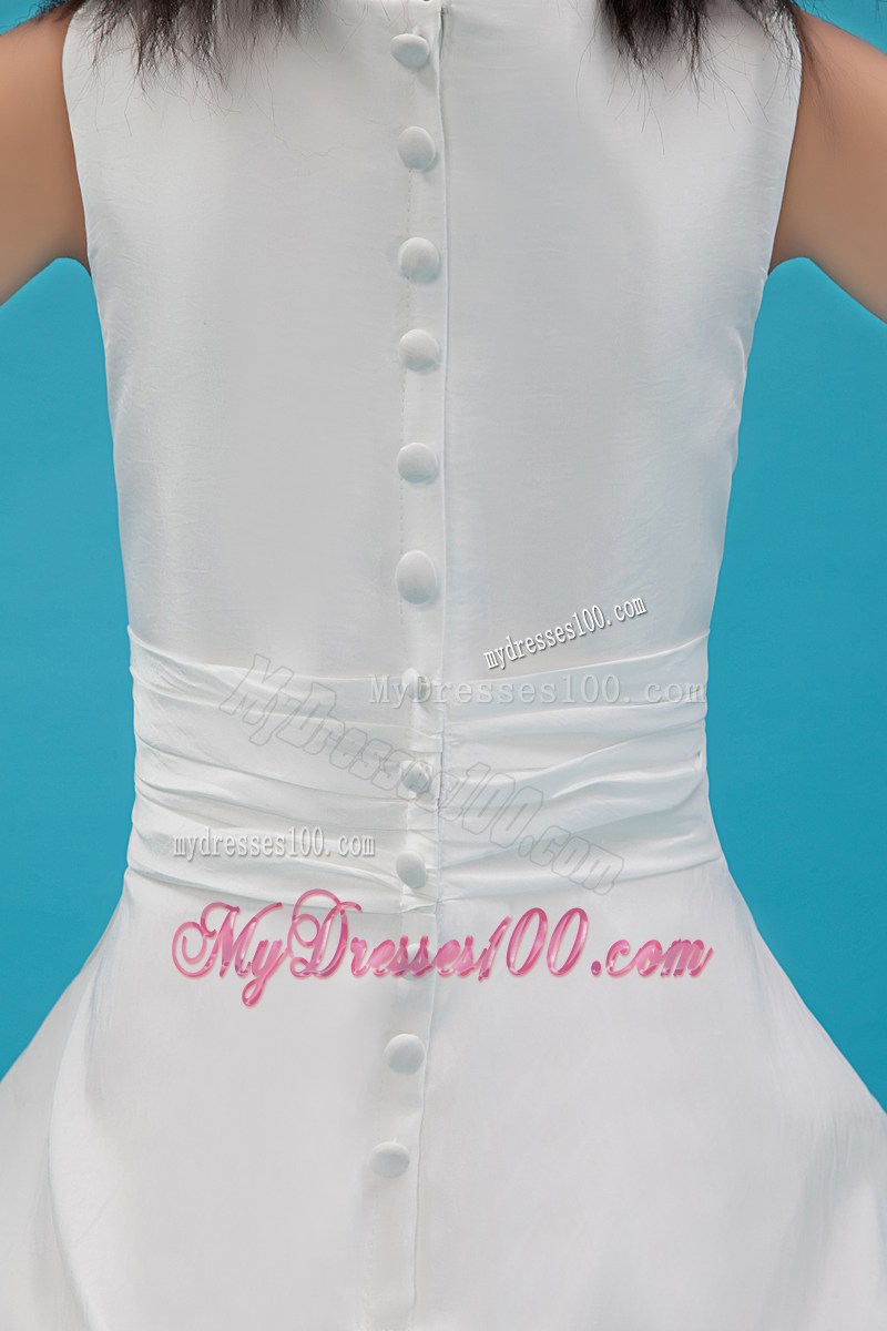 White Scoop Floor-length Appliques Flower Girl Dress