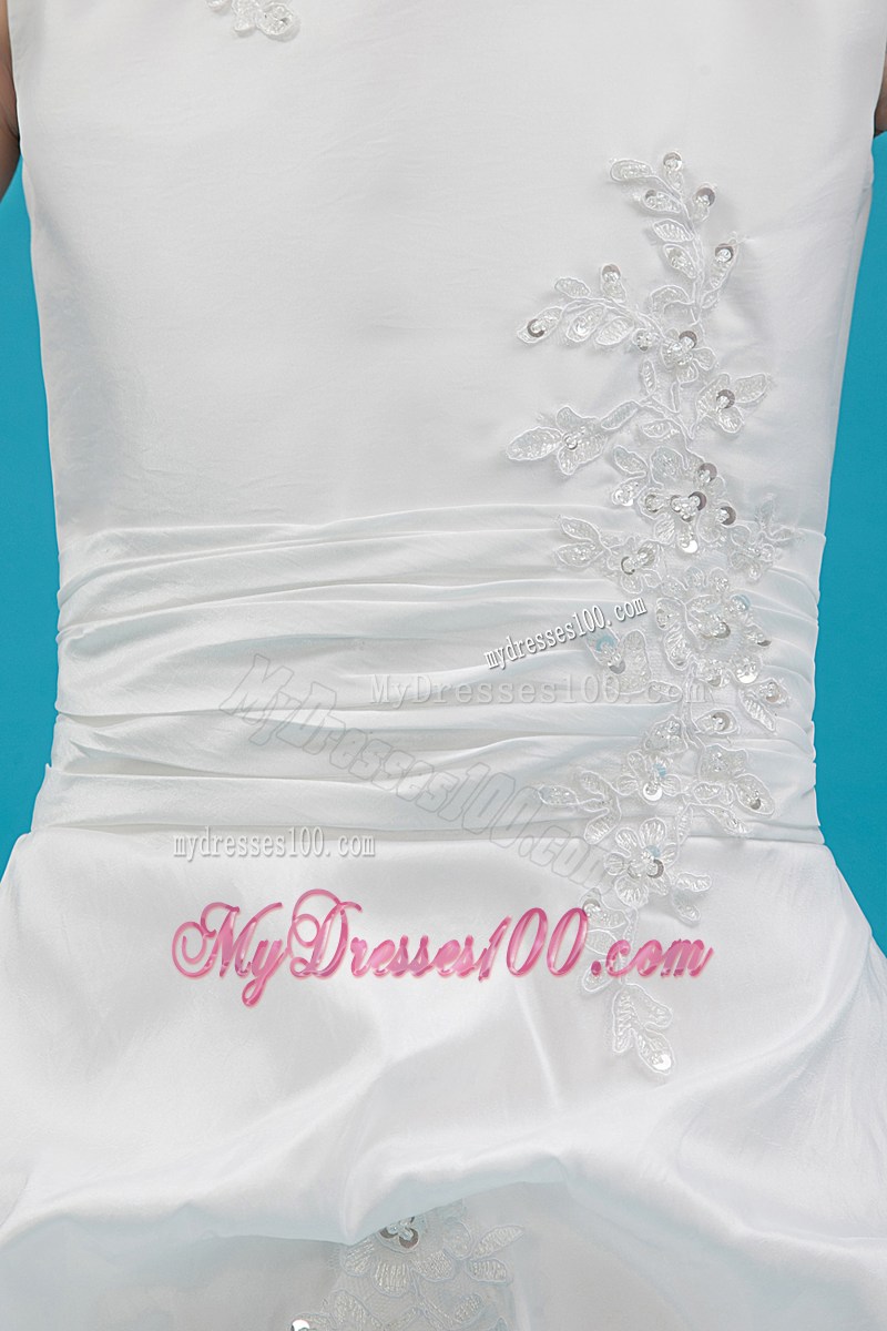 White Scoop Floor-length Appliques Flower Girl Dress