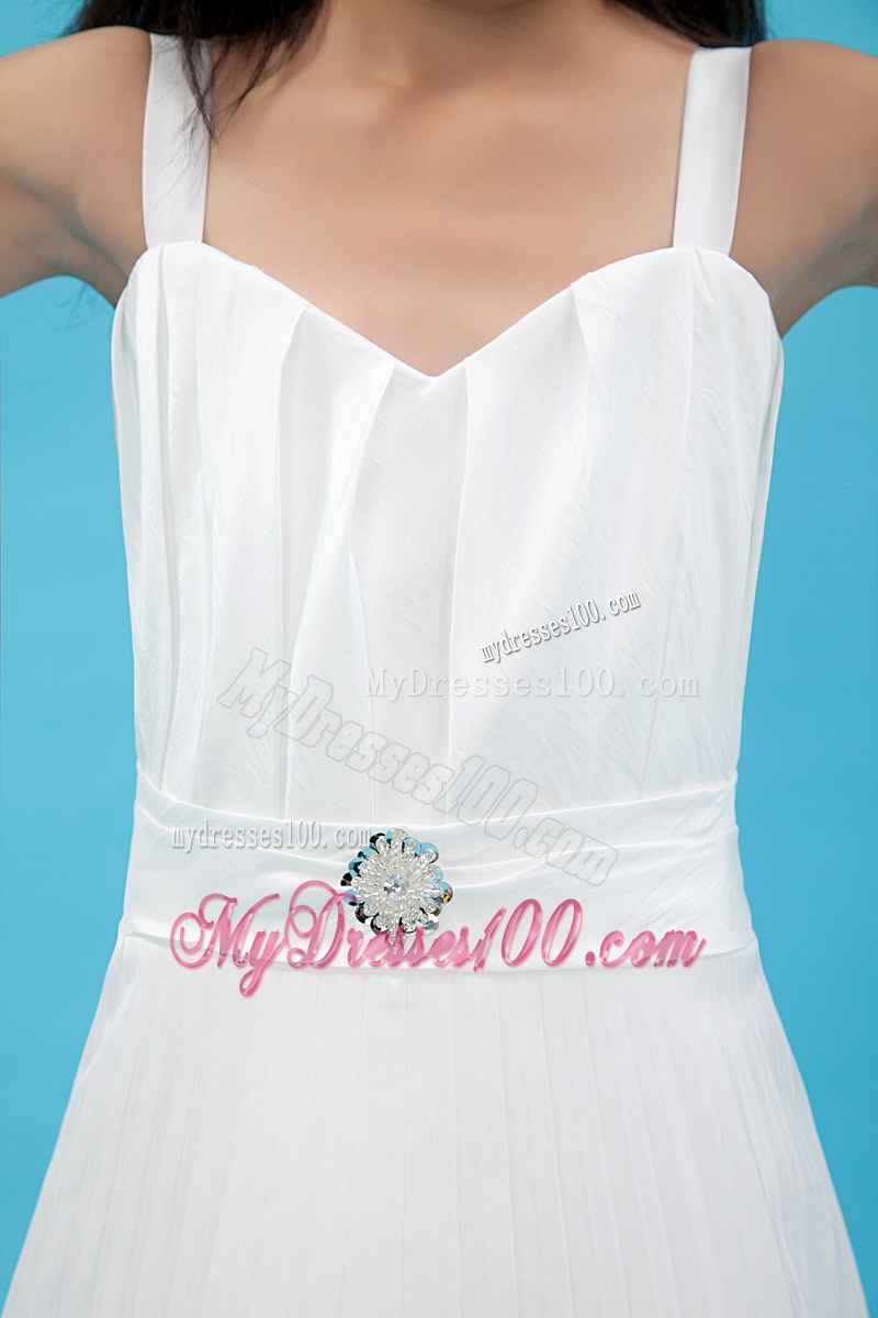 White Straps Floor-length Ruche and Hand Made Flowers Flower Girl Dress