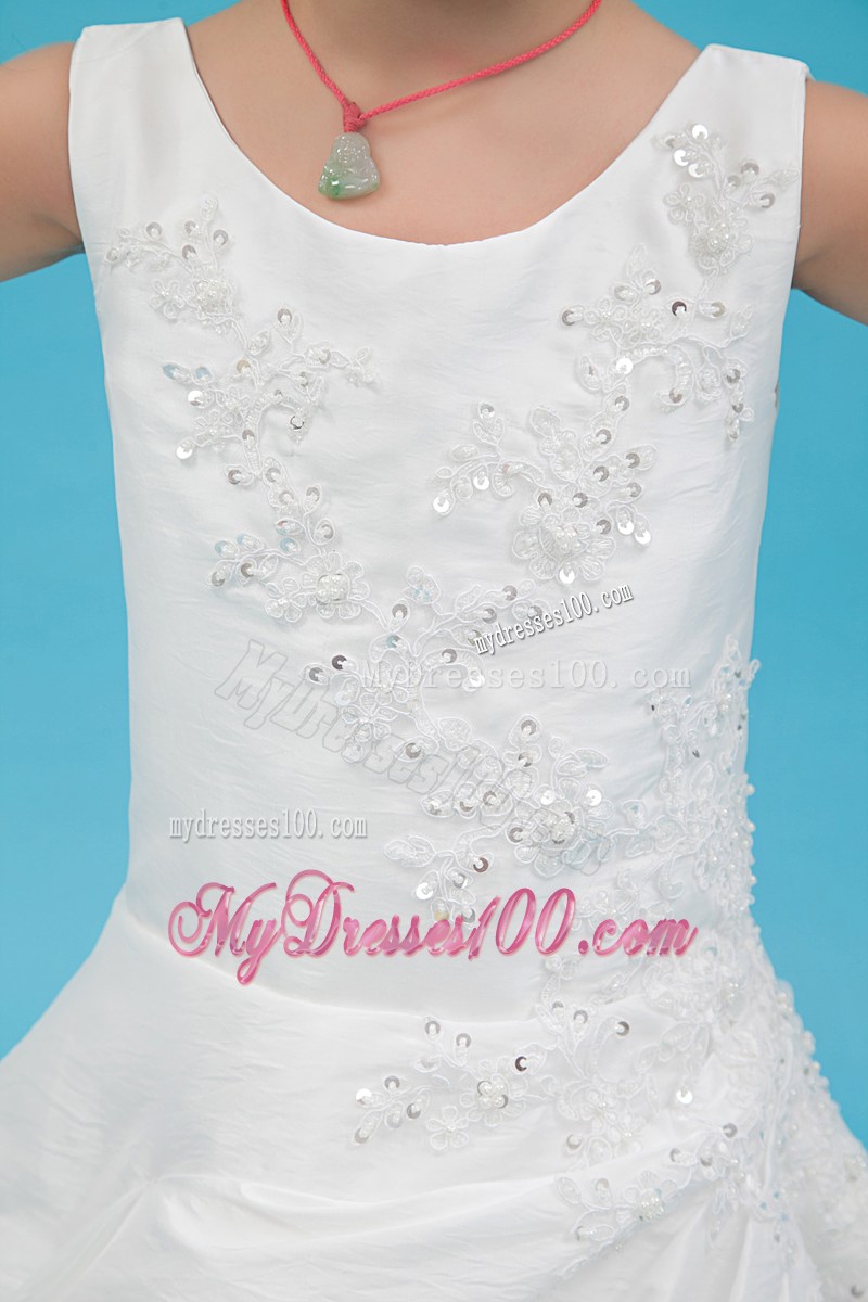 White Straps Floor-length Ruche and Hand Made Flowers Flower Girl Dress