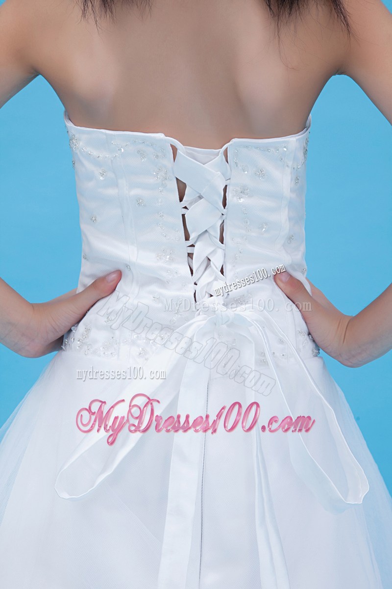 White Sweetheart Floor-length Appliques Flower Girl Dress