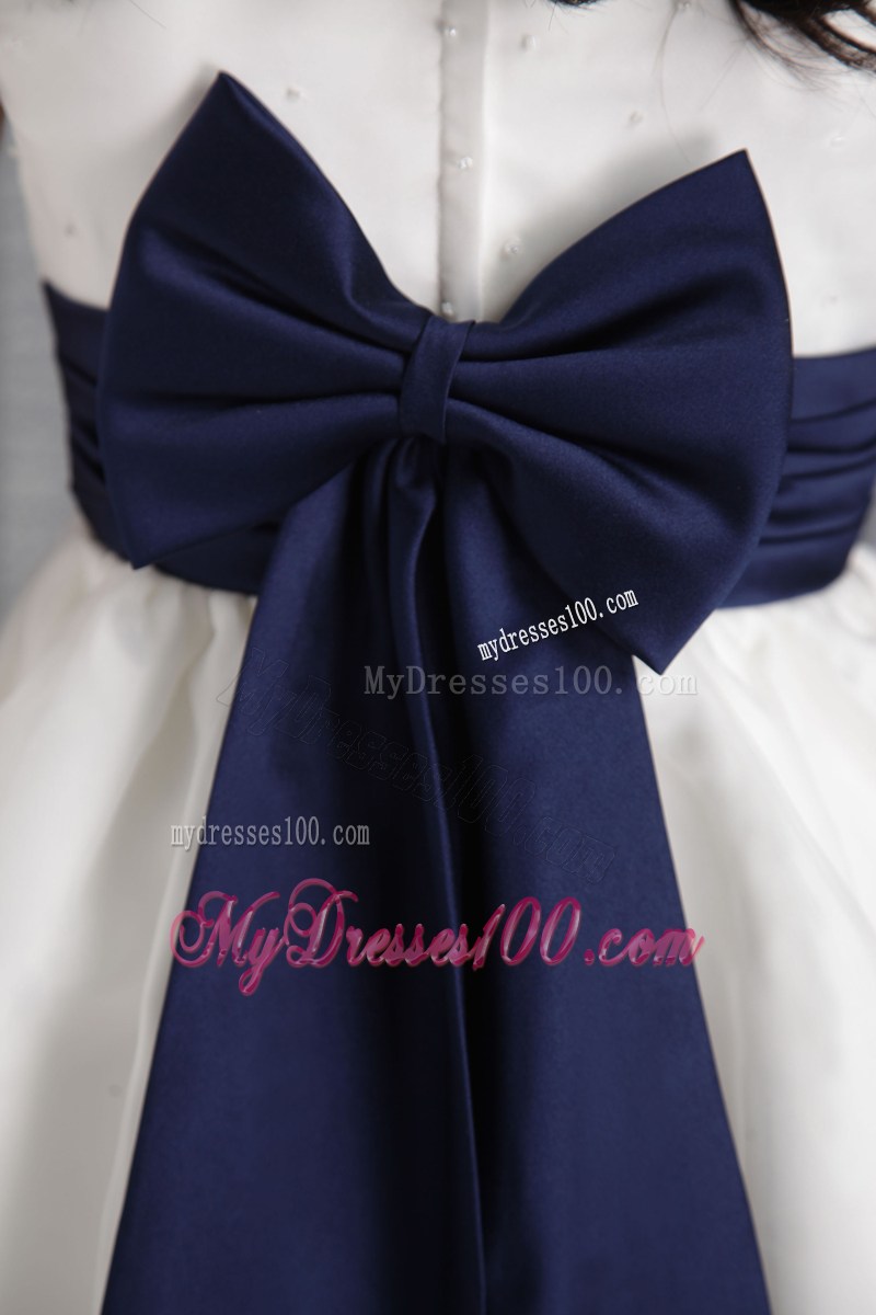 White Column Sheath Scoop Ankle-length Bow Flower Girl Dress