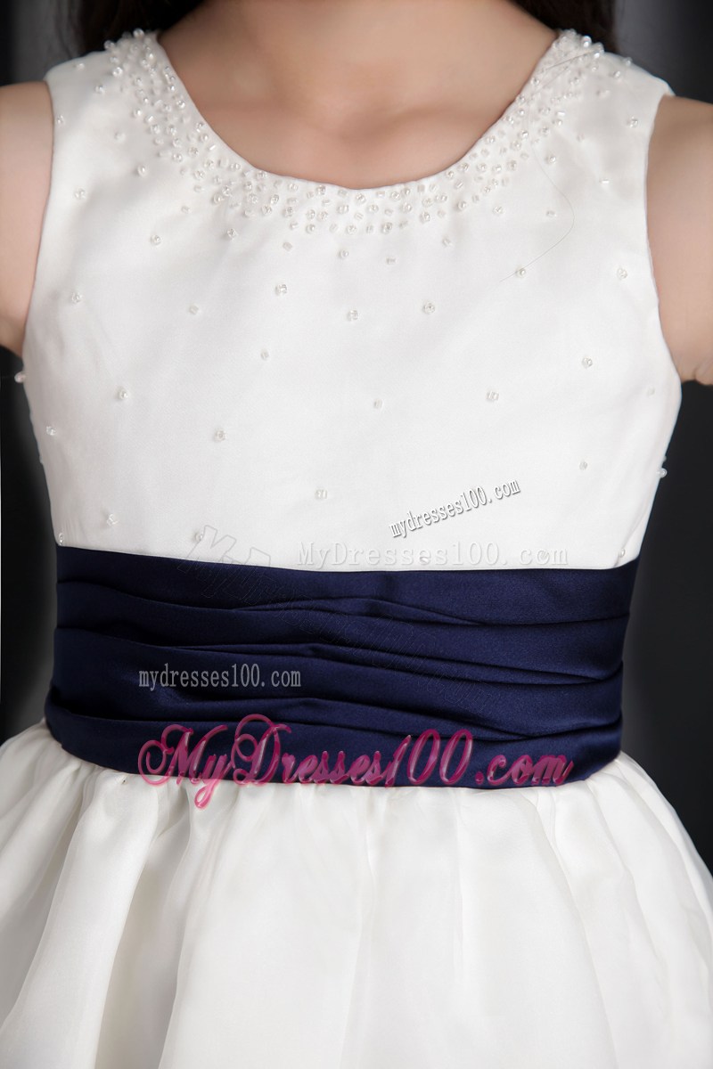 White Column Sheath Scoop Ankle-length Bow Flower Girl Dress