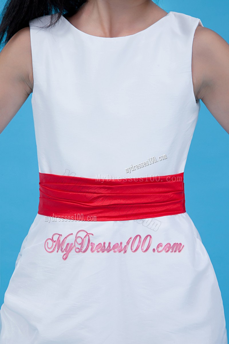 White Column Scoop Ankle-length Belt Flower Girl Dress