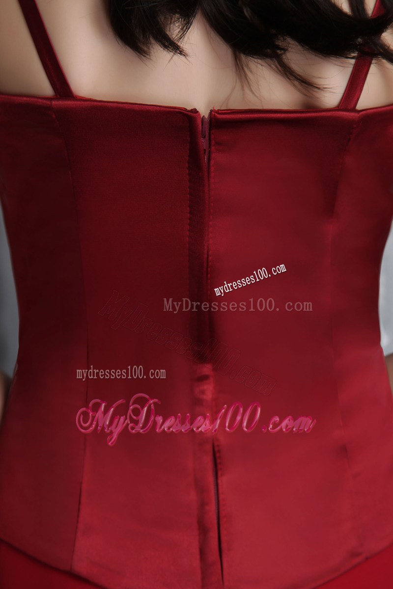 Wine Red Column Straps Brush Train Beading and Ruche Flower Girl Dress