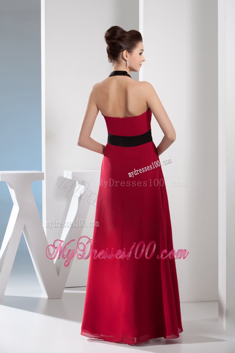 2013 Simple Column Halter Sash Long Red Prom Dress