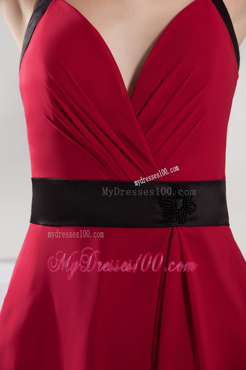 2013 Simple Column Halter Sash Long Red Prom Dress
