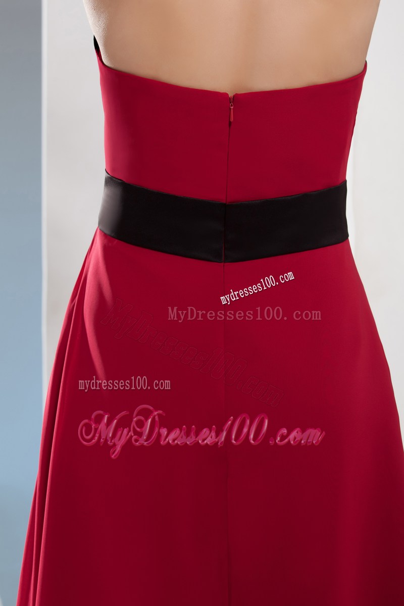 2013 Simple Column Halter Sash Long Red Prom Dress