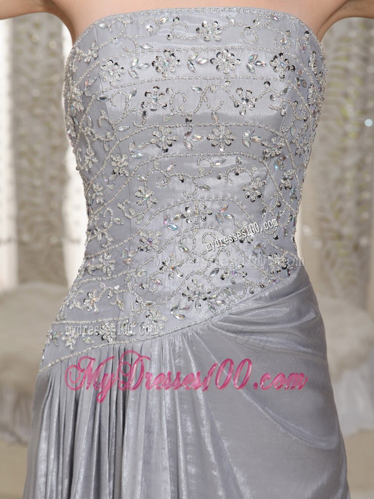 Column Strapless Appliques and Beading Floor-length Grey Prom Dress For Party