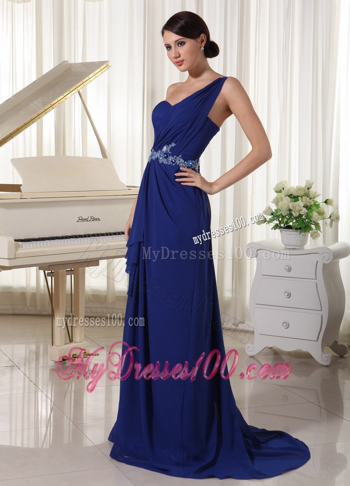 Royal Blue One Shoulder Evening Dress Appliques and Beading